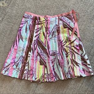 Hazel Women's Cotten Blend Mini Skirt with Mauve Ribbon Waist Foliage Size Large